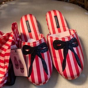 New Victoria Secret Satin&Bow Bling Slippers S 5-6